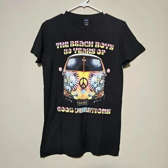 Tultex Tops - The Beach Boys T-Shirt Black 50 Years of Good Vibrations VW Bus Size Small